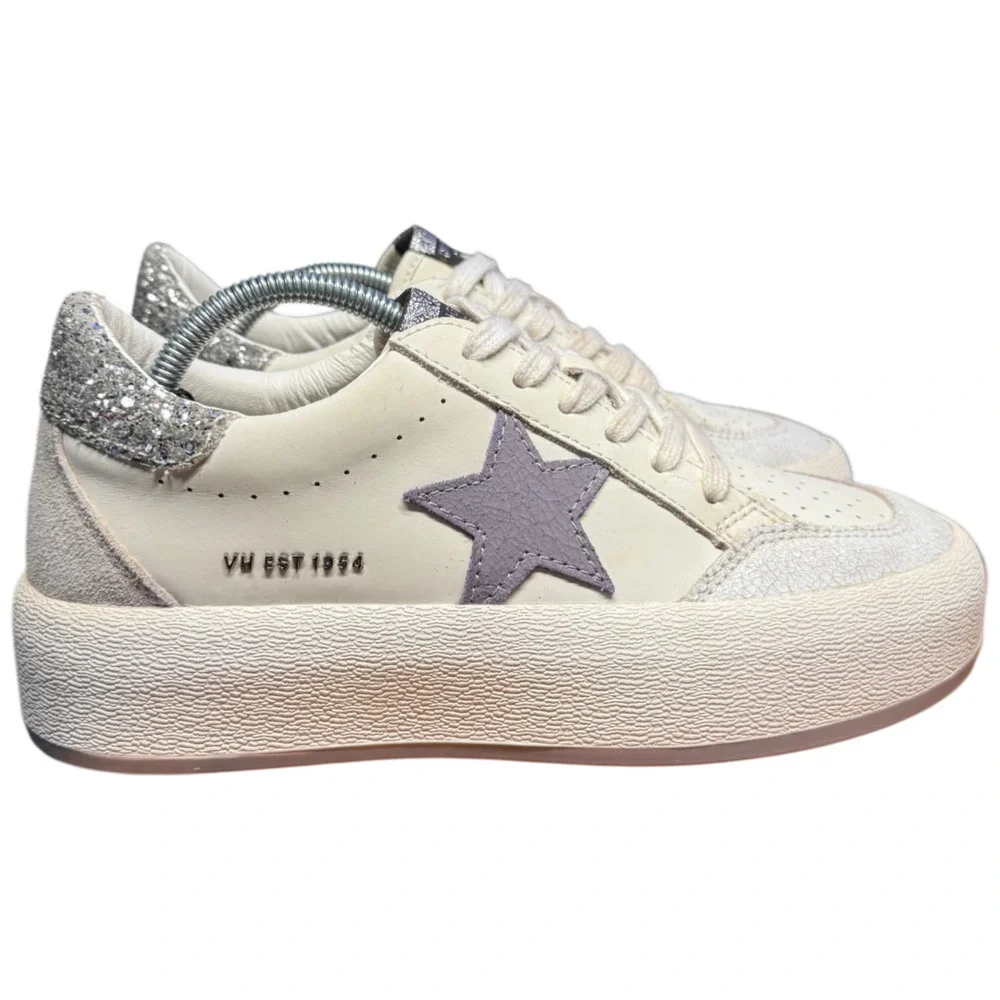 VINTAGE HAVANA Lucy Star Women's 8 Sneaker Leather Suede Cream Silver Platform